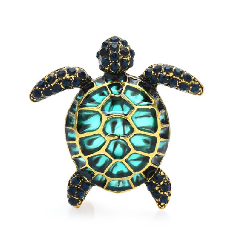 Turtle Pin/Pendant with Green Glass Windows - Click Image to Close
